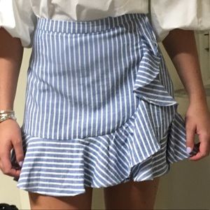 Subdued Blue and white striped mini ruffle skirt